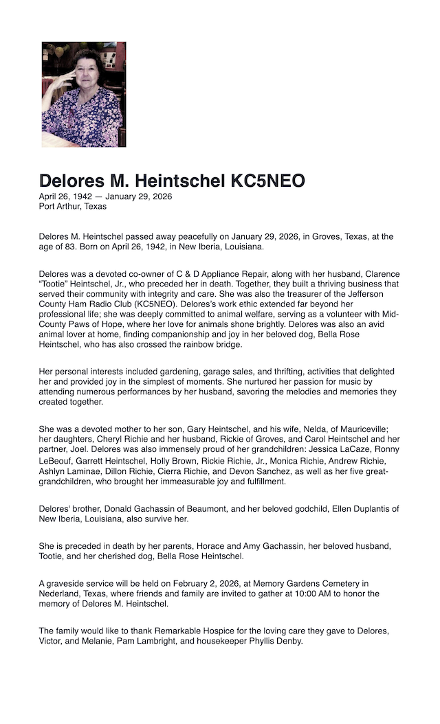 Delores Heintschel KC5NEO SK web